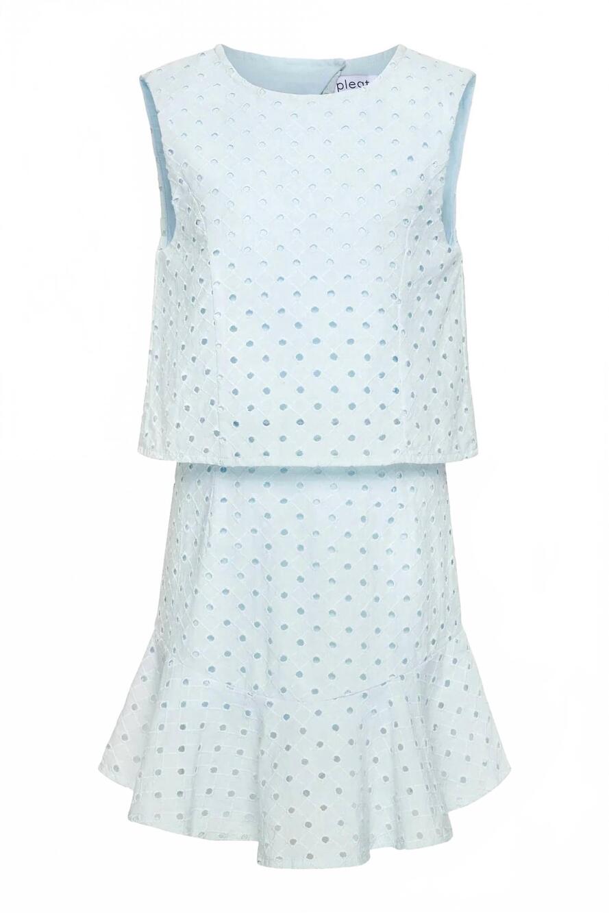 NEW PLEAT girl's cleo eyelet dress in light aqua